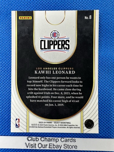 2023-24 #8 Kawhi Leonard Panini Select Basketball Neon Icon Insert Clippers - Picture 2 of 2