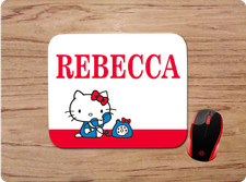 HELLO KITTY W/ MONOGRAM NAME PERSONALIZED MOUSE PAD MAT NON-SLIP NEOPRENE