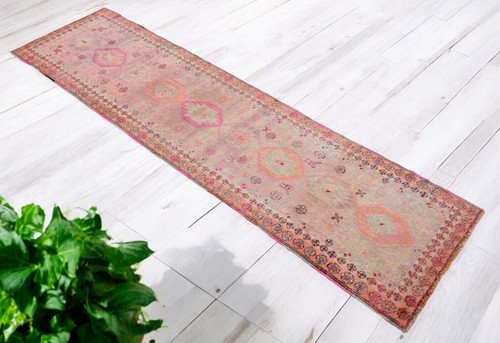 3x12 ft Runner Turkish Rug HandMade Soft Color Hallway Decor actual 3.3x11.11 ft