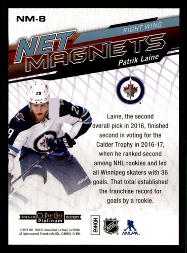 2018-19 O-Pee-Chee Platinum Net Magnets #NM8 Patrik Laine - Picture 2 of 2