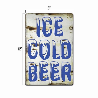 BEER Ice Cold Beer Rustic Vintage Looking Metal Sign Craft Bar Man