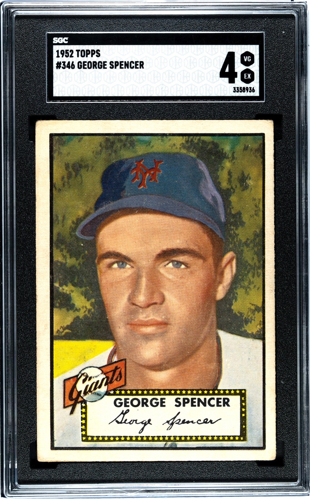1952 Topps #346 George Spencer NY Giants High Number SGC 4 VG-EX Awesome Card!