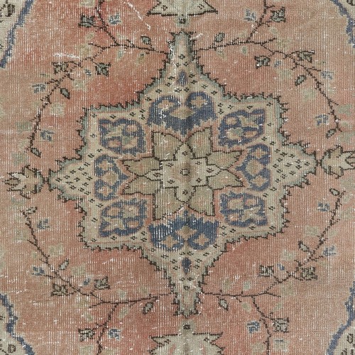3.5x6.4 Ft Hand Knotted Vintage Turkish Rug in Soft Red, Beige & Navy Blue - Picture 5 of 5