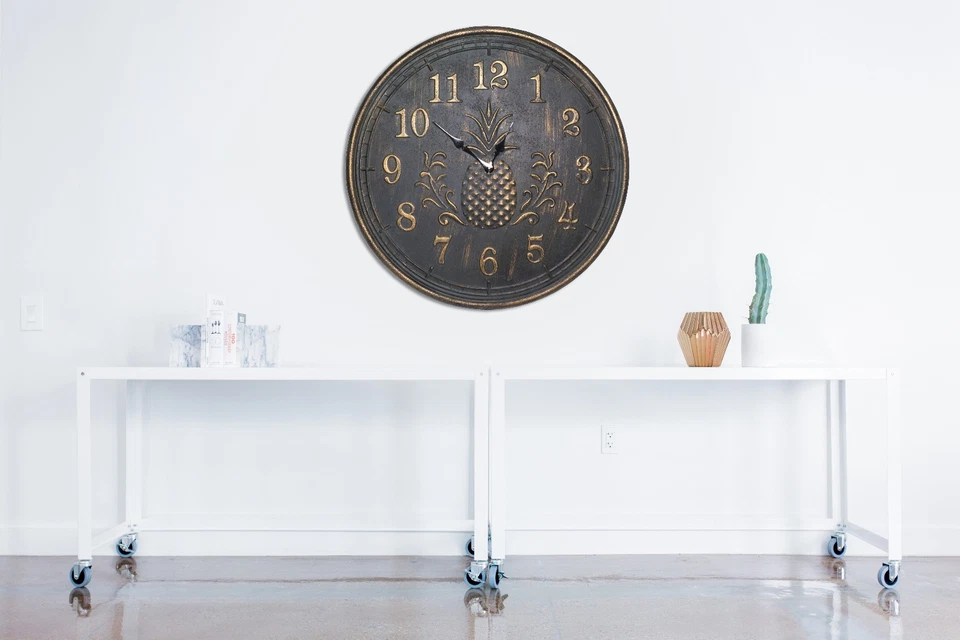 24" Pineapple Decorative Wall Clock, New Home Decor Rustic Gold Tinged Finish - Image 2 of 2