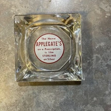 Vtg Applegate’s Pharmacy ashtray 3.5”x3.5”Clear