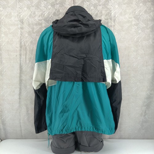 Nike Windbreaker Jacket XL Black Teal White Hooded Zip Mesh Lined VTG 90s - Picture 2 of 12