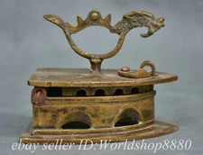 4.4" Old Chinese Copper Dynasty Dragon handle incense burner Storage Box Statue