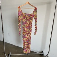 NWT Rhode Simona Ruched Bodycon Dress in Pink Floral Trip Sz Small