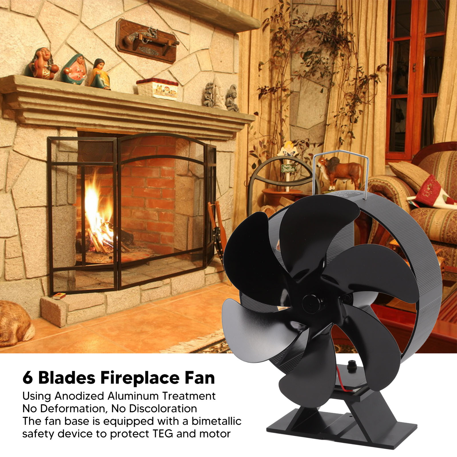 6 Blades Fireplace Fan Thermoelectric Module Wood Stove Fan Heat Powered GB  | eBay