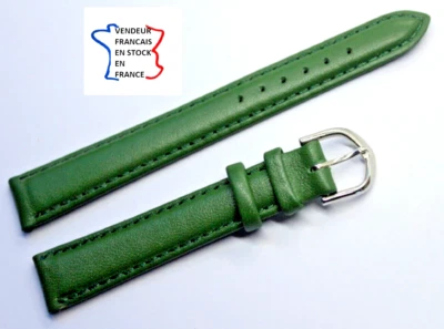 Bracelet montre;14mm;CUIR VERITABLE ;VERT FONCE surpiqué / 36-6 - Photo 1/3