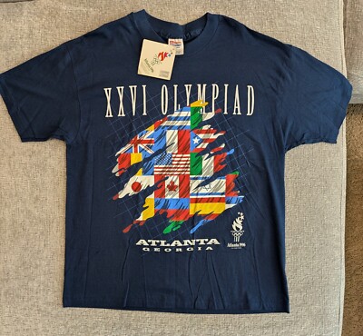 1996 Atlanta Olympics Blue Olympiad Vintage Tee XL (Single Stitch W/Tags)