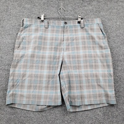 IZOD Shorts Mens 40 Gray PerformX Bermuda Mid Rise Plaid Flat Front Golfing