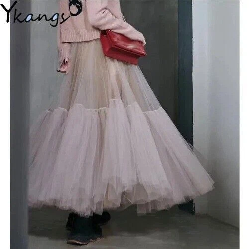 Women Fairy Tulle Skirt Elastic High Waist Mesh Skirts Long Pleated Tutu Skirt  - Bild 2 von 18