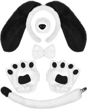 5PCS Puppy Dog Ears Costume Set Floppy Headband Nose Tail Bowtie Paw for Adult K