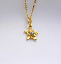 Birthstone pendant flower design CZ set 14k yellow gold plated 18" chain