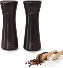Wood Salt And Pepper Grinder Set,Dark Brown Wooden Salt Shaker Mill Adjustabl...