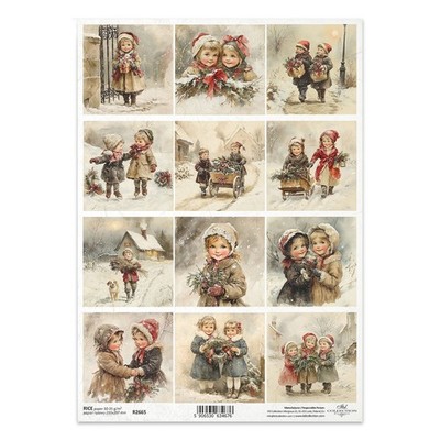 Reispapier für Decoupage A4 - Vintage Kinder, Weihnachten - R2665 - Itd 