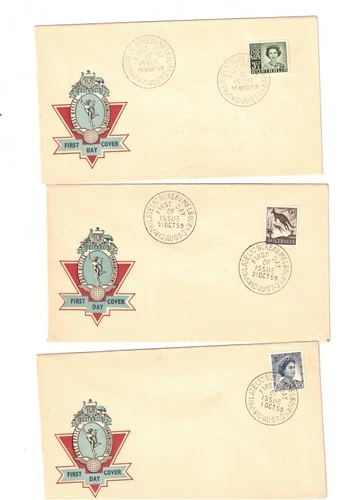 Australia 1959 UNADDRESSED OFFICIAL FDCs       Lot 8   (3 items)