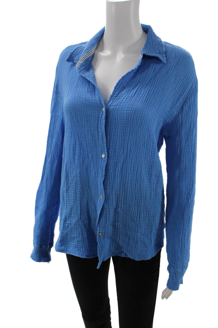 Sundry Women Basic Collared Button-Up Blue Cotton… - image 2