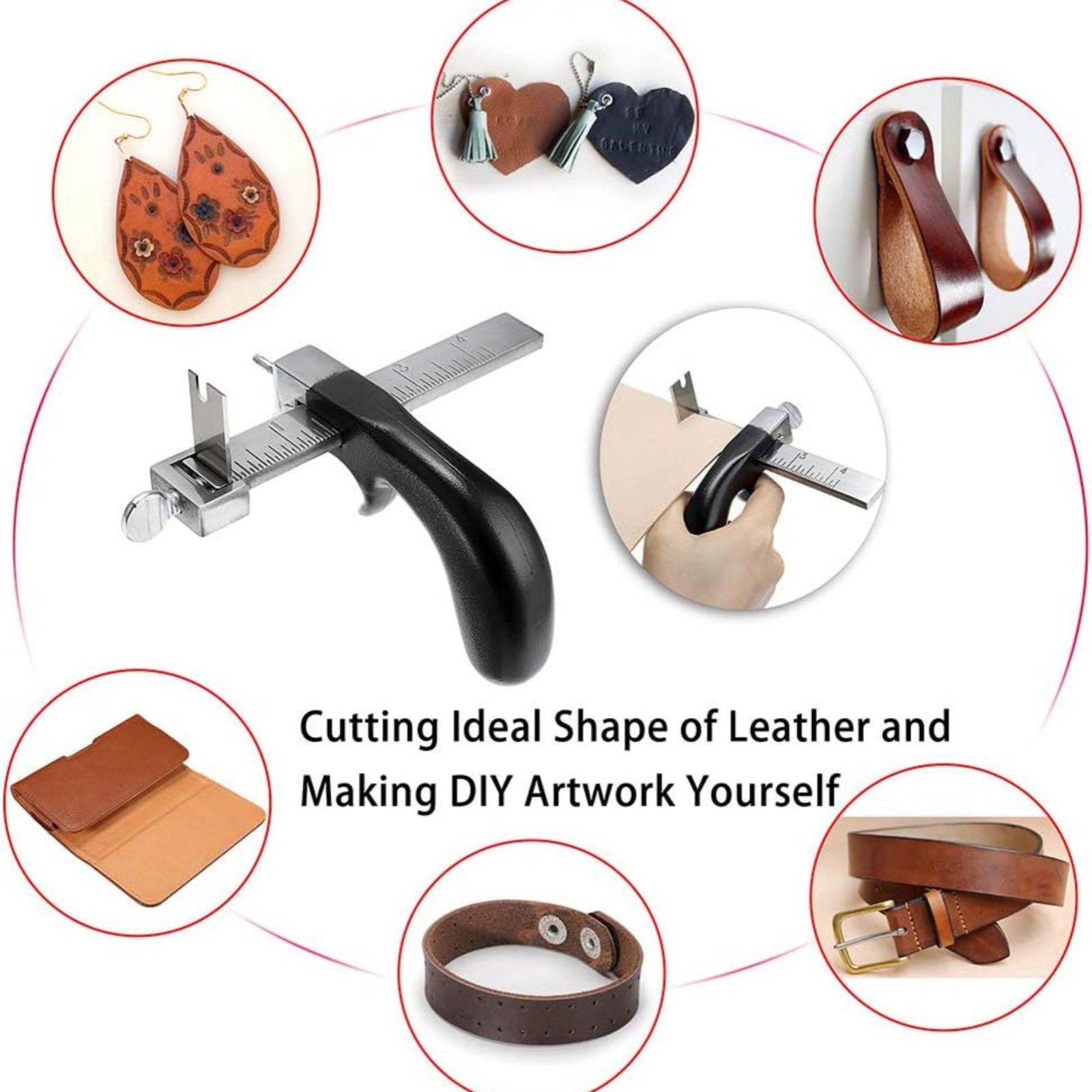 Professional Leather Strap Cutter Hand Craft Belt Cutting Tool w/ Gauge Ruler