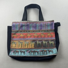 Vintage Laurel Burch Tote Bag Black Multicolo...
