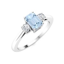 925 Sterling Silver 6x4mm Emerald Cut Aquamarine Three-Stone Ring For Women