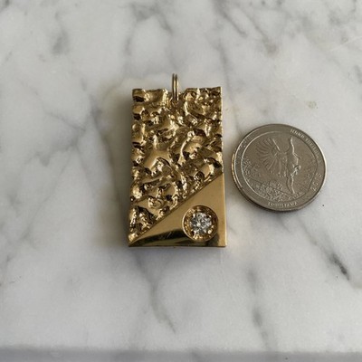 VTG NOS Gold Nugget Pendant With Cubic Zirconia 