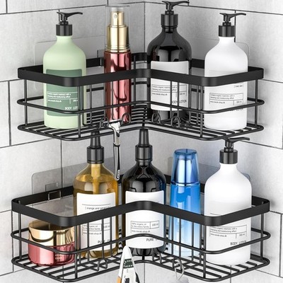 Eck-Duschablage ohne Bohren - 2 Stk. Shampoo-Halterung, Regale für Bad mit Haken