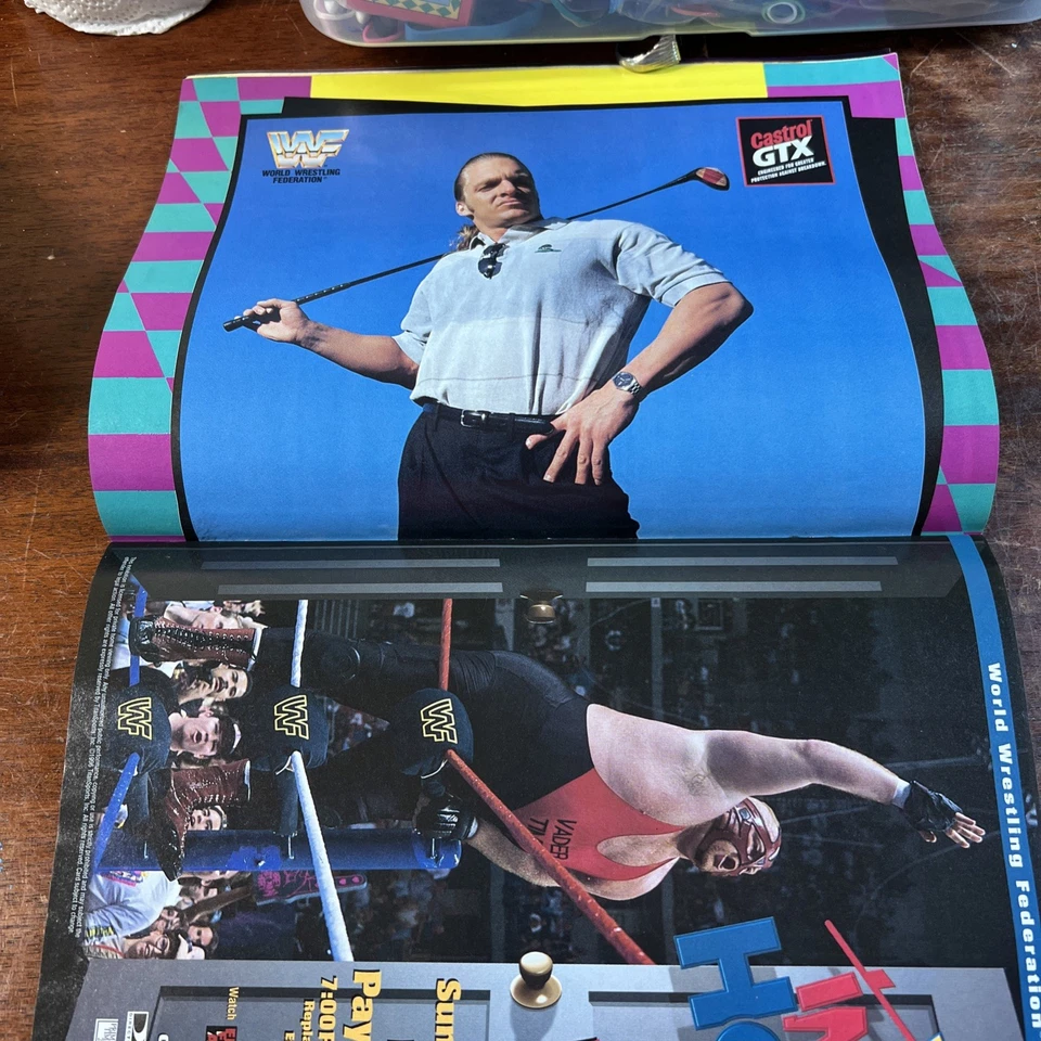 WWF June 1996 Magazine Shawn Michaels Ultimate Warrior Cards/Cutout, HHH Poster - Image 3 of 4