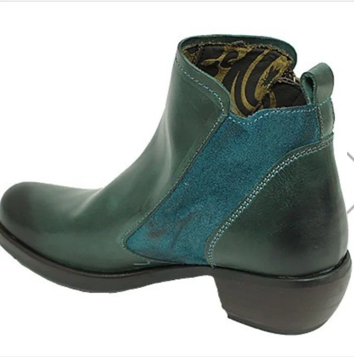 Fly London Meli Botines Cuero/Gamuza Cremallera Lateral Verde/Verde azulado EU40 US 9.5 - $279 Foto 3 de 4