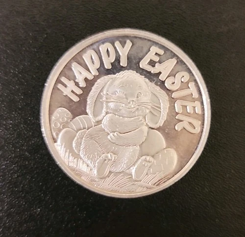 EASTER SPECIAL $1 START - 2002 Happy Easter Bunny 1 Troy oz .999 Fine Silver