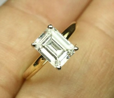 2,00 ct Smaragdschliff Solitär Moissanit Verlobungsring 14 Karat Gelbgold vergoldet