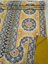 Indian Floral Block Print King Size Cotton Kantha Quilt Throw Blanket Bedspread
