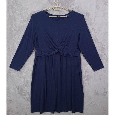 J. Jill Wearever Dress Plus 2X Blue Twist Front Empire Waist Knit 3/4 Sleeve