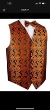Men's Paisley Formal Tuxedo Vest, Bow-Tie  Hankie set.   Burnt Orange B004 