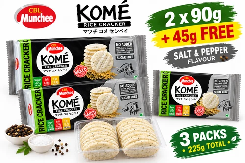 Munchee KOME Salt & Pepper Rice Crackers 2 x 90g + 45g FREE Sri Lankan Snack - product listing photo
