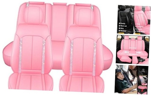 Pink Bling Car Seat Covers Full Set | Cute Girly Faux Leather Seat Covers for