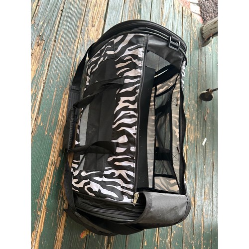 Whisker City Zebra Print Soft Sided Pet Carrier Bag Black White 19x11x11 Small