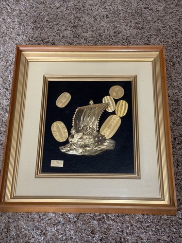 24KGP Japanese Lucky Treasure Ship Model Takehiko Seki Art Frame w/box