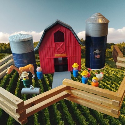 1993 Ertl Barn & Silo Set With Mini-figures Fence And Accessories As Is Pic Read