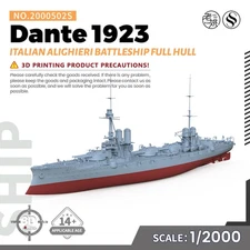 Battleship Unpainted 1/2000 Italy Dante Alighieri Battleship 1923 Full Hull