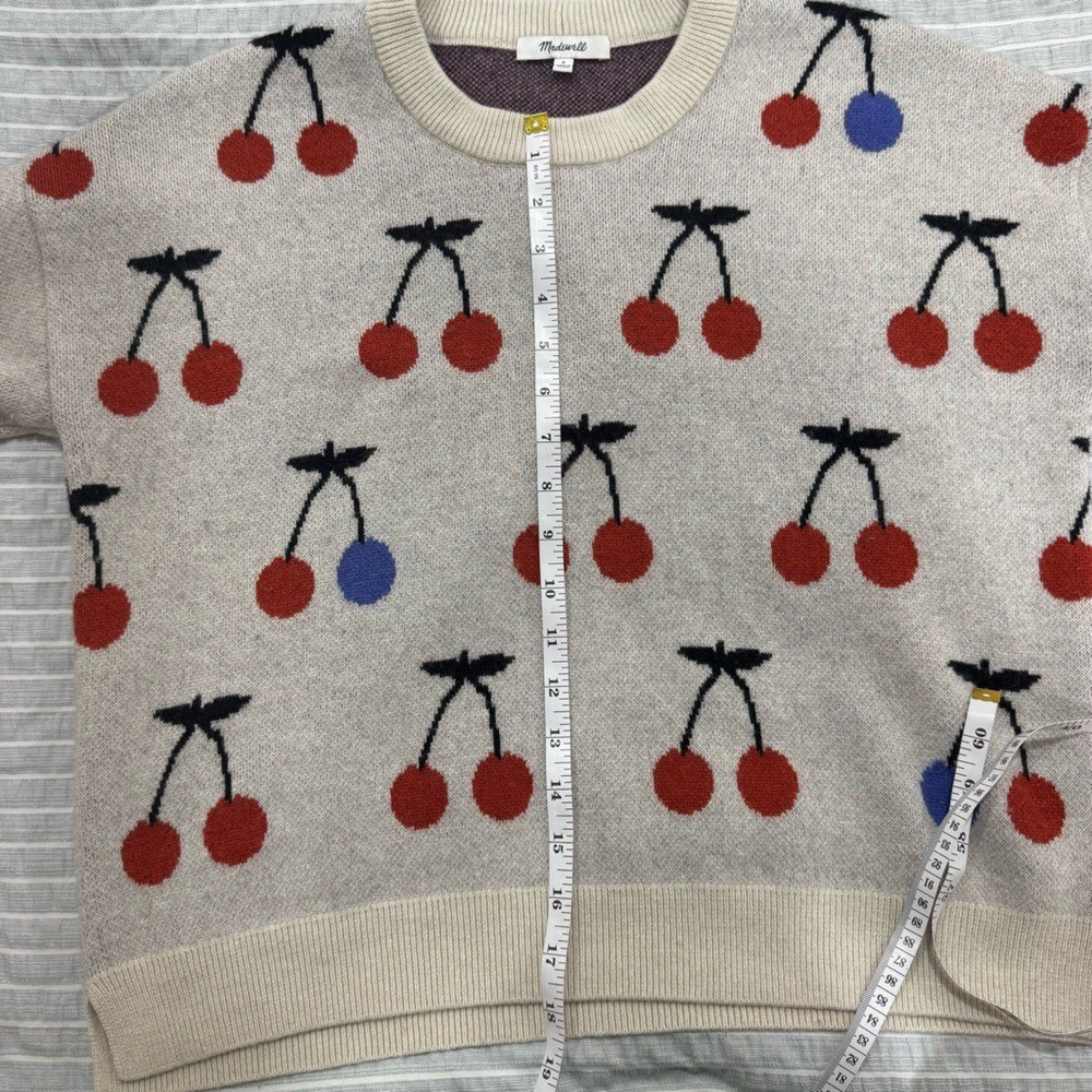 Madewell small Cherry Patterned Cream Sweater - image 4