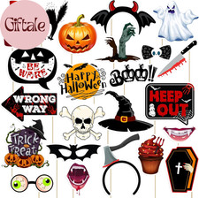 Halloween Photo Booth Props Kit, 24 Pieces DIY Vintage Scary Party Supplies, Vam