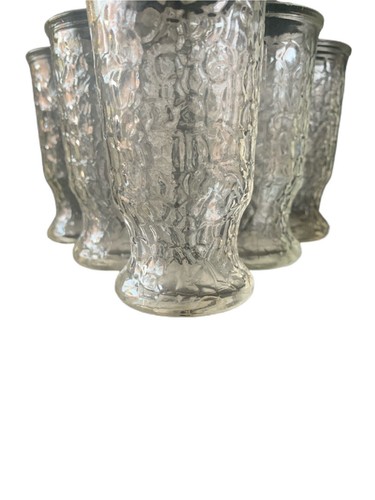 Vintage Textured Clear Glass Pebble Texture Glasses Set Lot of 6 Drinkware Style - Picture 7 of 11