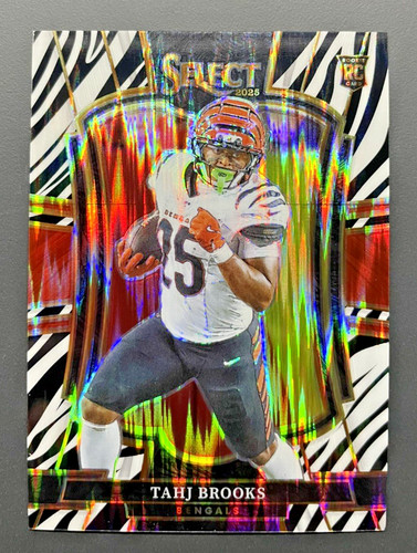 2025 Panini Select - Premier Level Tahj Brooks #158 Zebra Shock Prizm (RC)
