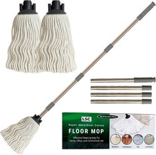 LSC Cotton String Mop 120cm Steel Handle + Extra Head Tile Wood Floor