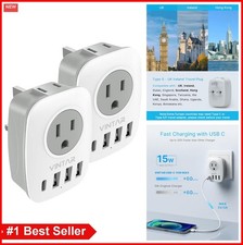 Travel Plug Adapter 2 Pack Type G UK Power Adapter 2 Outlets 4 USB Ports 1 USB C
