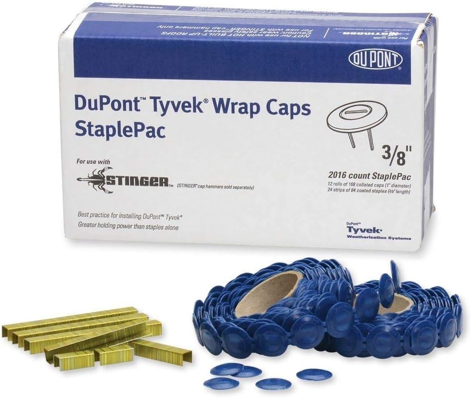 DuPont Tyvek Wrap Caps StaplePac 3/8" 2016 Count Weatherproofing Construction