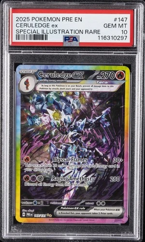 2025 POKEMON PRE EN-PRISMATIC EVOLUTIONS #147 CERULEDGE EX PSA 10