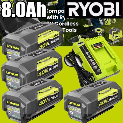 #ad #ad 8.0Ah Battery 40 Volt for Ryobi 40V Lithium OP40602 Battery with LED Charger $147.00